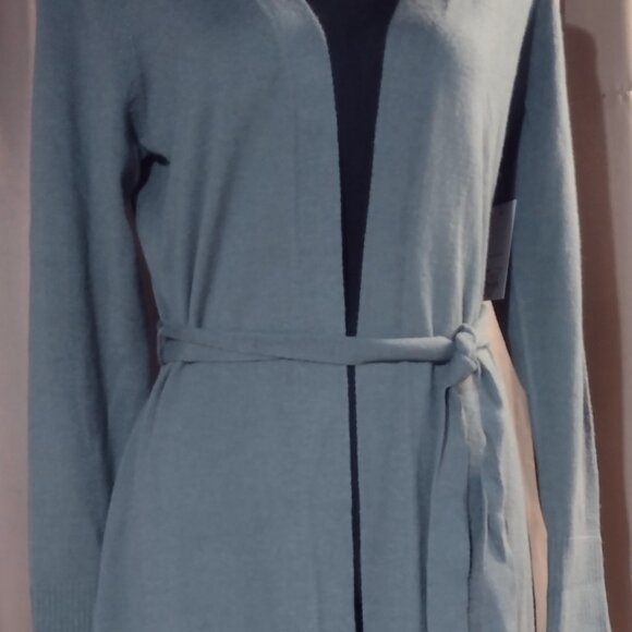 NEW with tag Women’s Nine West Sage Green Sweater Duster with Belt – Size Small - Picture 2 of 13